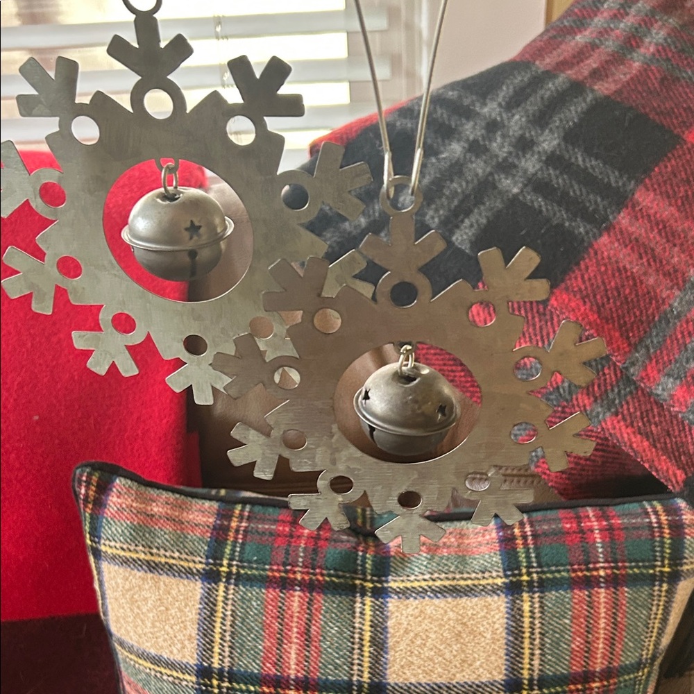 Large Metal Silver Snowflake Bell Ornaments
